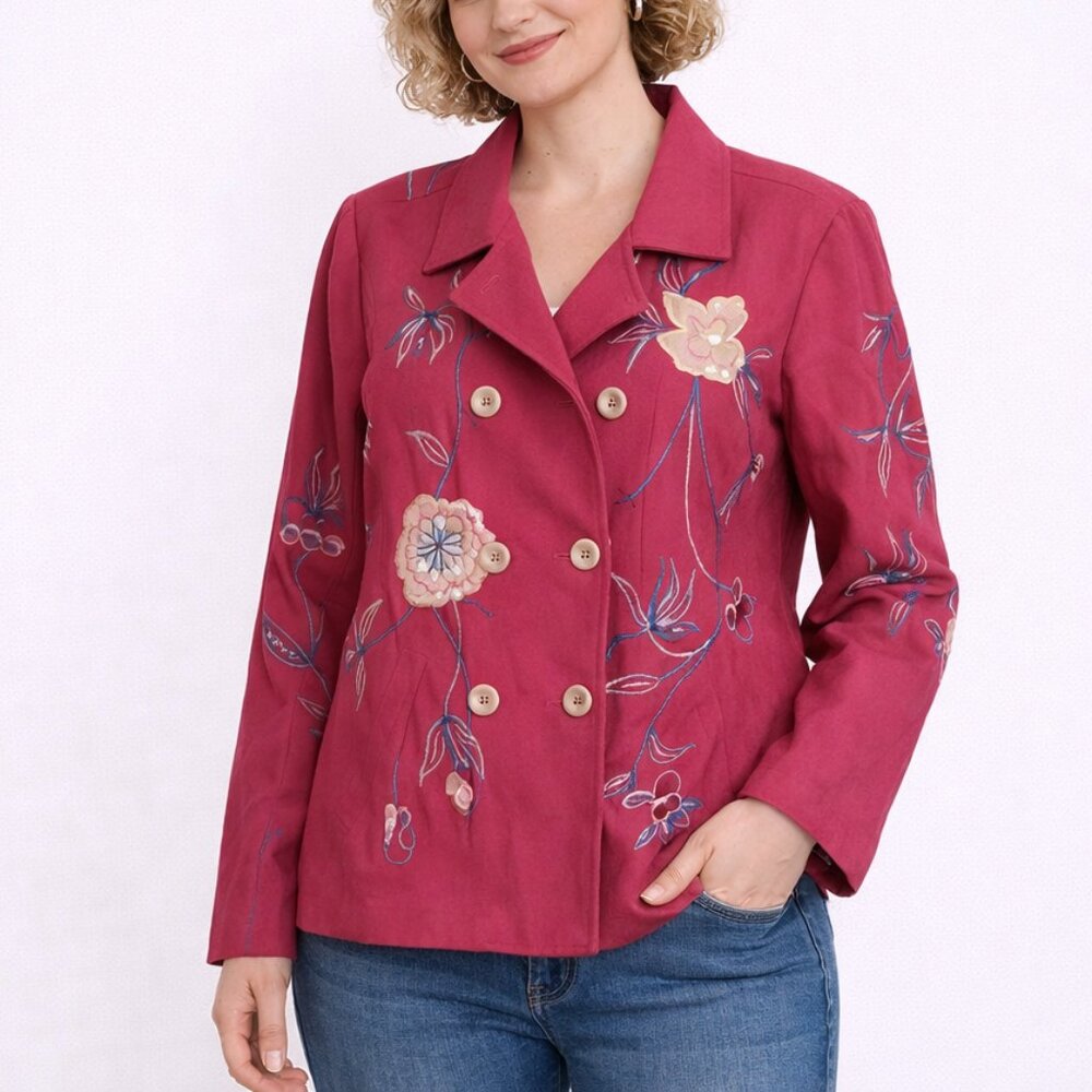 Alex Kim Wearable Art Floral Embroidered Jacket M